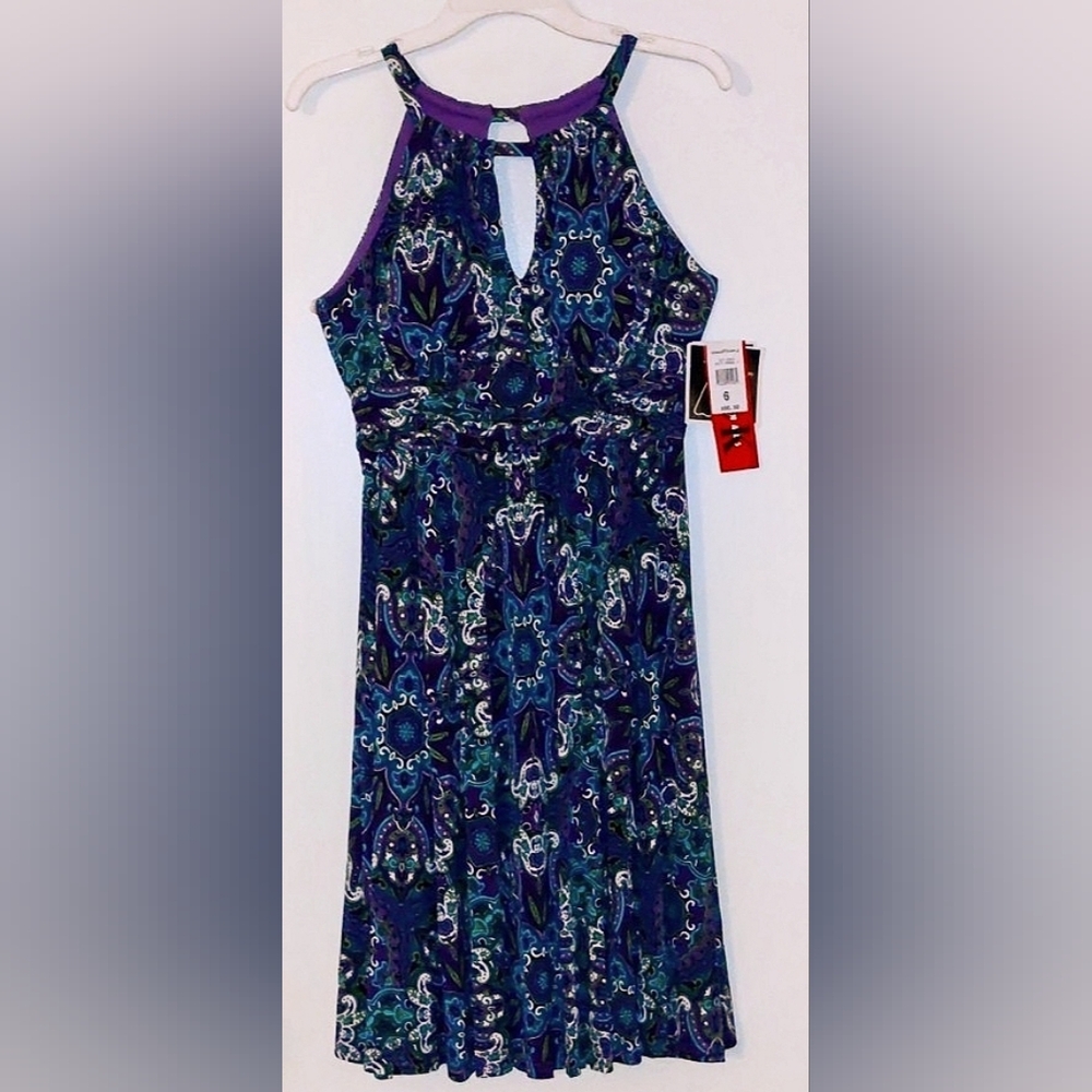 R & K Originals Purple floral sleeveless summer/party/office dress - Picture 1 of 7